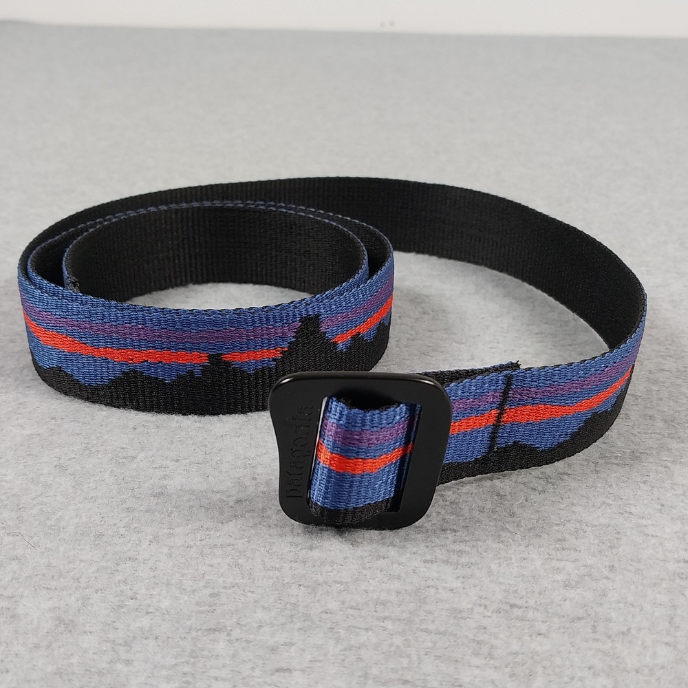 Patagonia Belt Blue Black Fitz Roy Stripe Tech Web Friction Buckle Webbing 44"